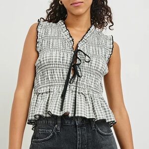 Rails Martine Gingham Smocked Ruffle Crop Top